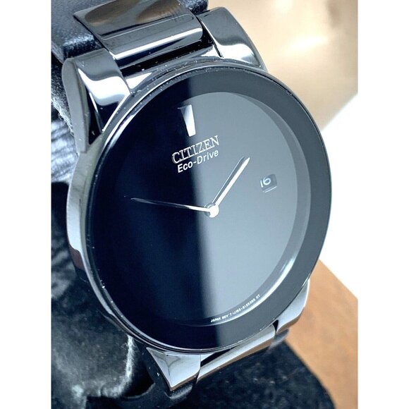 Citizen Men's Watch Eco-Drive Axiom AU1065-07E Black Dial Leather Strap 40mm - Picture 13 of 14